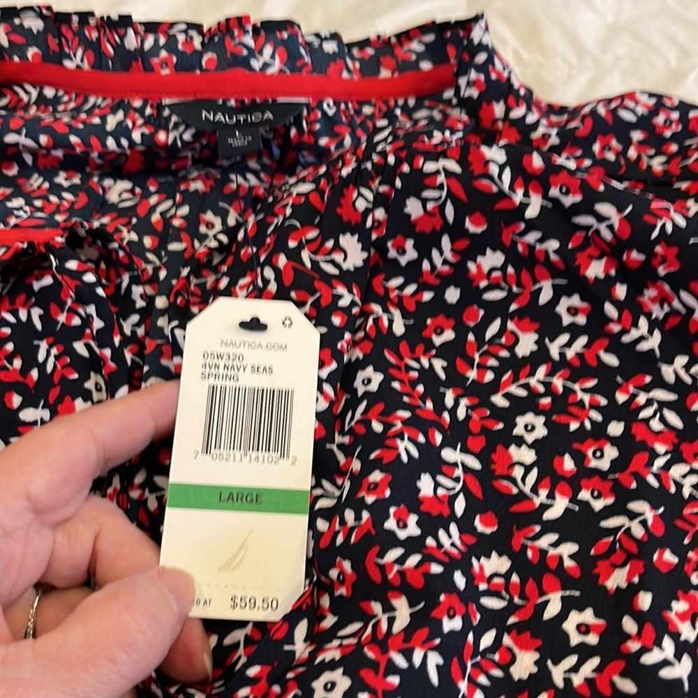 NWT Nautica woman’s red white and blue blouse. Size L. - Picture 3 of 6